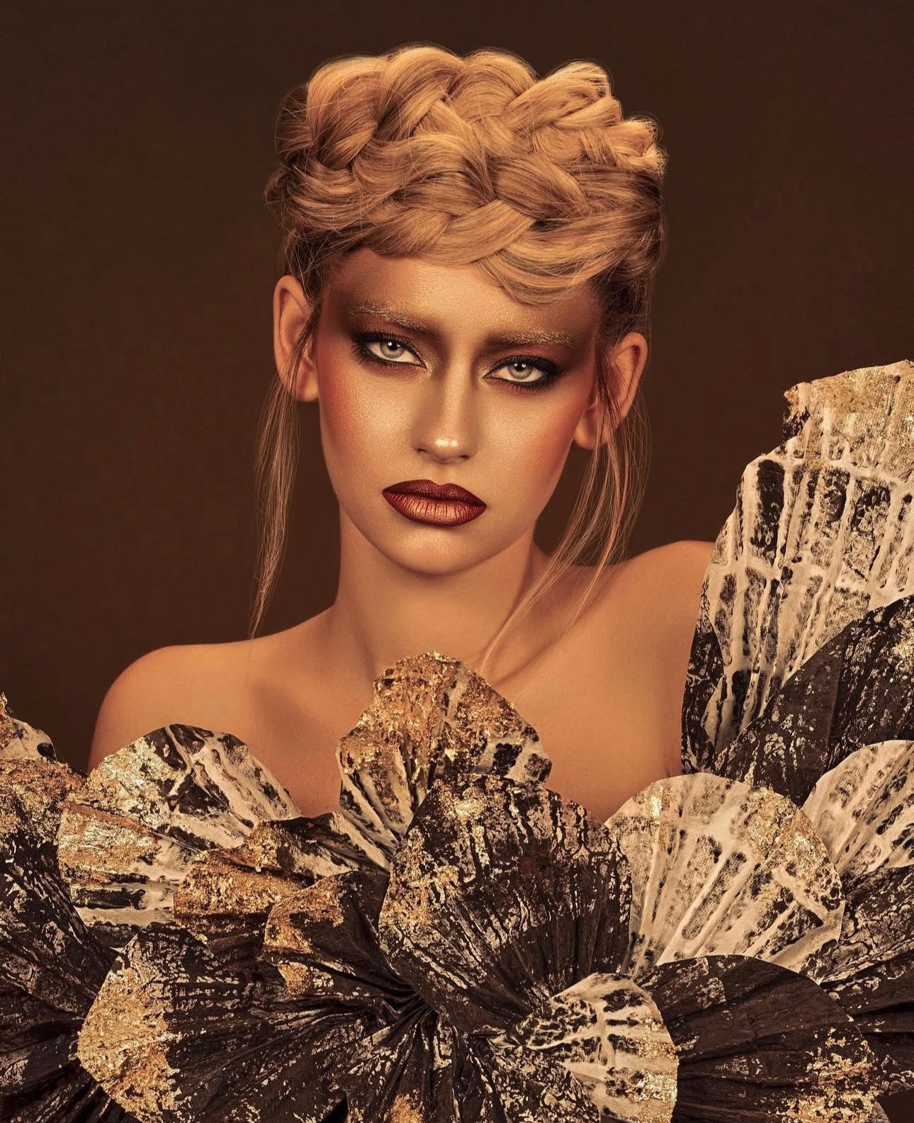Gold-leaf avant-garde editorial beauty by Sarai